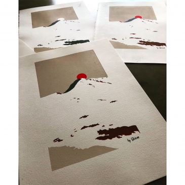  Snowshoes Hike in Chamrousse, France, 3 colors screen printing